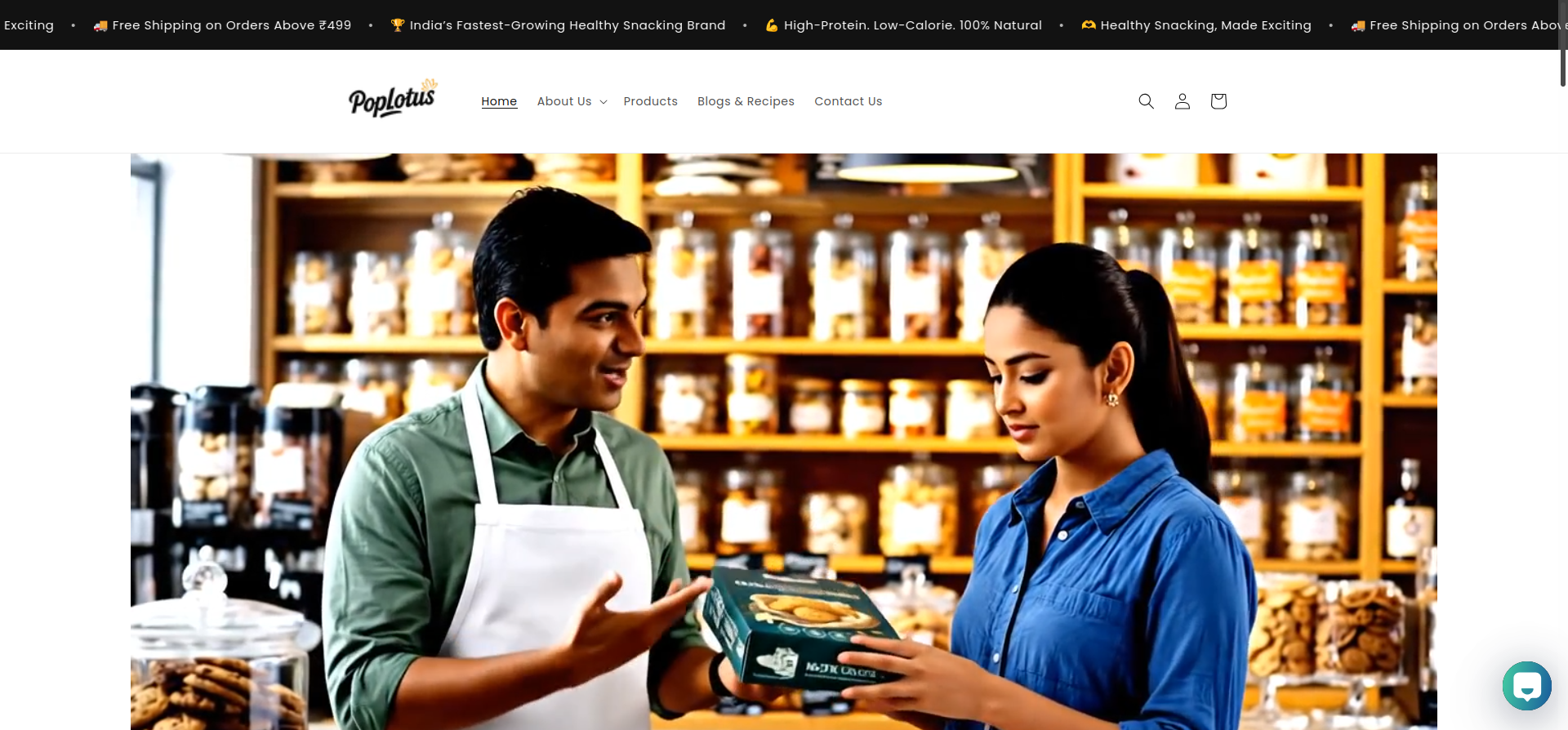Poplotus healthy snacking e-commerce website homepage